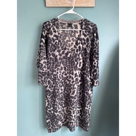 Club Monaco Wool Cashmere Cheetah Knee Length Sweater Dress - Picture 1 of 6